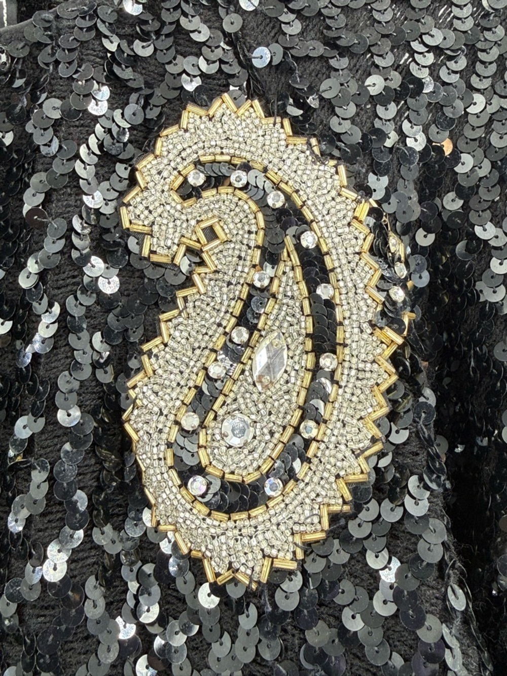 Vintage Julie Duroché Sequin Jacket Black Beaded Paisley Evening Blazer Glam 80s - Picture 12 of 15
